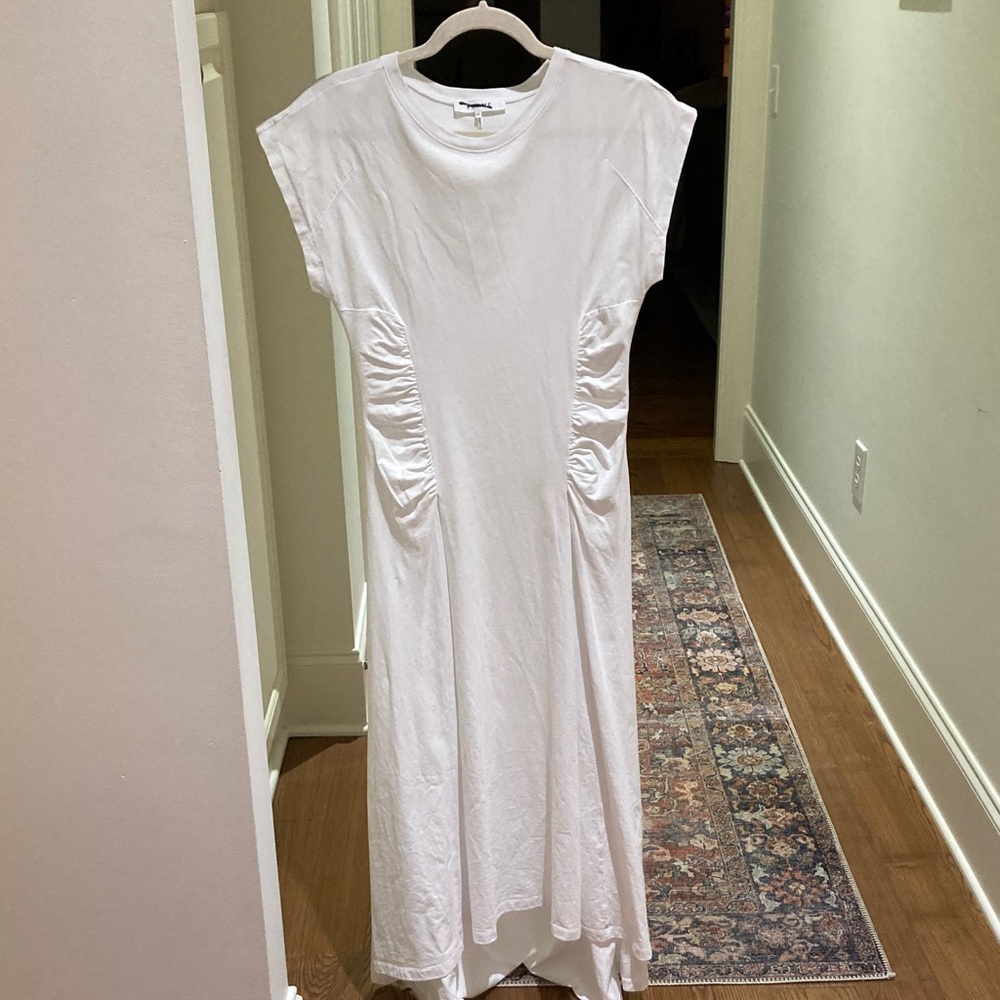 Frame White Ruched Midi Dress